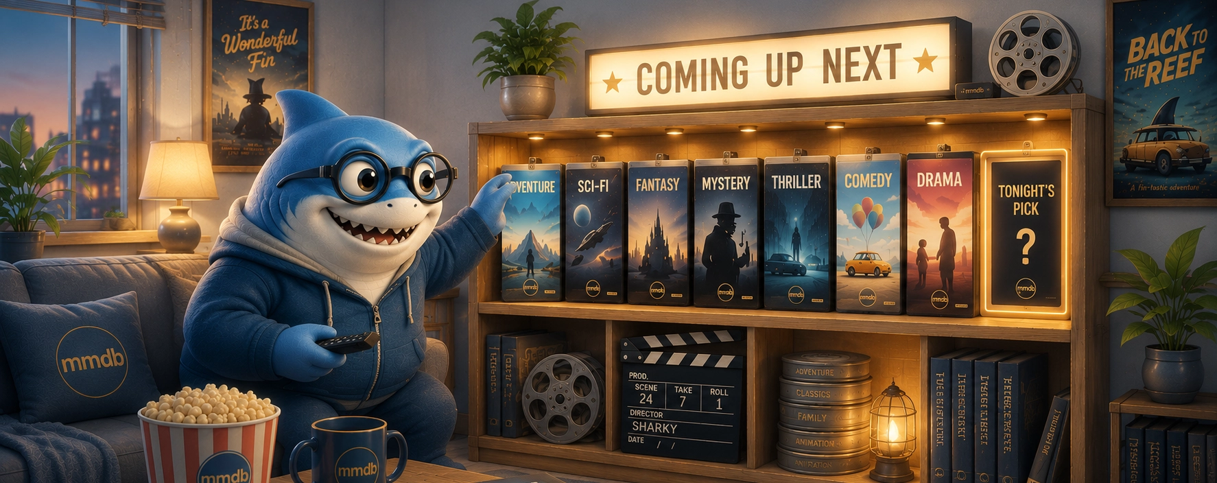 Sharky prøver å velge hva han skal se på